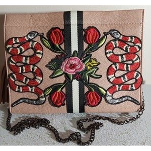 Inzi Snake and Roses Carmel/Beige Handbag,Crossbody/Clutch